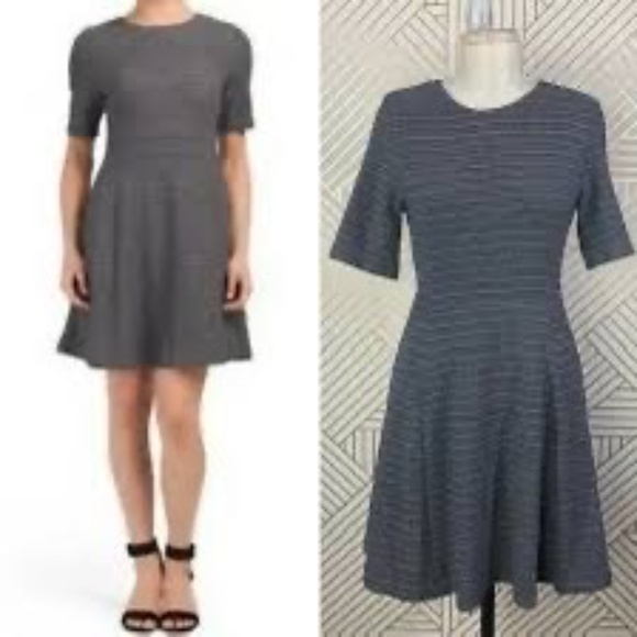 Theory Albita Knit Fit & Flare Short Sleeve Dress Gray Size 8 Career Cocktail - Picture 1 of 9
